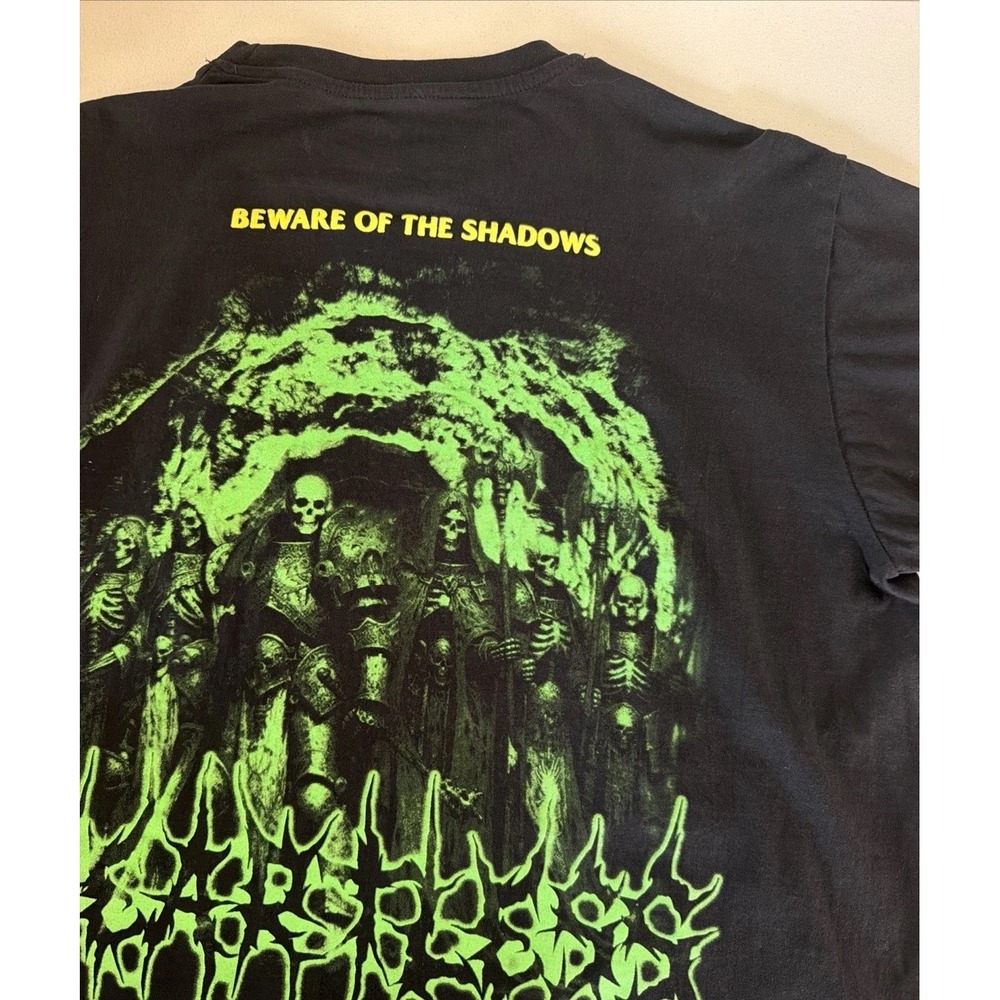 Miken Men's Large Graphic Tee Black Beware Of The Shadows Green Skull T-Shirt L